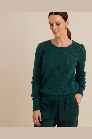 ANNE WEYBURN Fine Pointelle Knit Jumper with Crew Neck