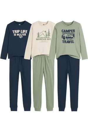 La Redoute Pack of 3 Pyjamas in Cotton Jersey with Slogan/Mountains Print