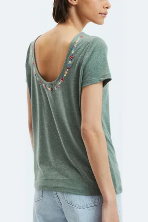 Pieces® T-Shirt with Embroidered Crew Neck
