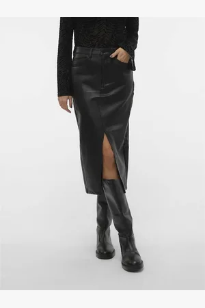 VERO MODA Faux Leather Midi Skirt