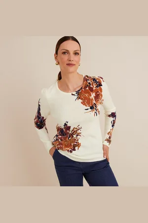 ANNE WEYBURN Printed Crew Neck Jumper in Fine Knit