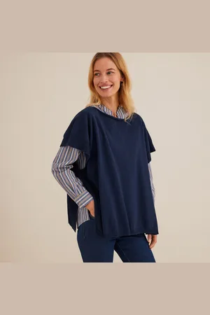 ANNE WEYBURN Fine Wool Mix Poncho with Crew Neck