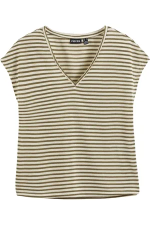 Pieces® Metallic Striped T-Shirt with Short Sleeves