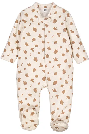 La Redoute Cotton Mix Fleece Sleepsuit in a Leafy/Mushroom Print