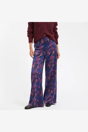 La Redoute Floral Print Satin Trousers with Wide Leg, Length 31.5"