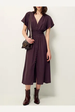 Sessun Galaya Buttoned Midi Dress with Short Flutter Sleeves