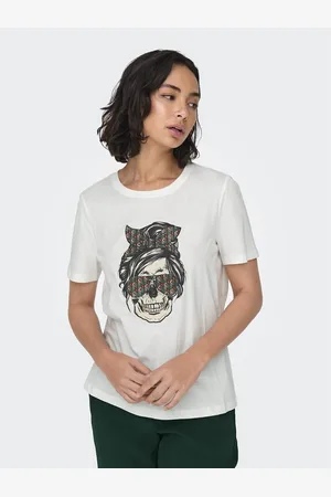 ONLY Printed Cotton T-Shirt with Short Sleeves