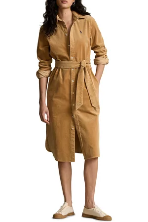 Ralph Lauren Cotton Shirt Dress with Tie Waist and Long Sleeves
