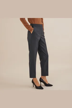 ANNE WEYBURN Straight Ankle Grazer Trousers in Wool Blend, Length 26.5"