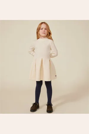 Petit Bateau Cotton Dual Fabric Dress with Long Sleeves