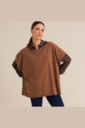 ANNE WEYBURN Fine Wool Mix Poncho with Crew Neck