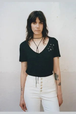 IKKS Studded V-Neck T-Shirt with Short Sleeves