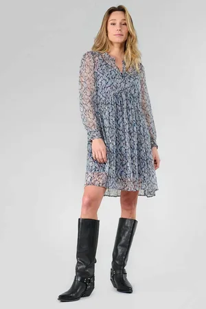 Le Temps des Cerises Floaty Floral Print Dress with Grandad Collar
