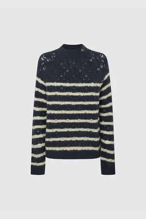Pepe Jeans Hela Breton Striped Jumper in Openwork Knit with Raglan Sleeves