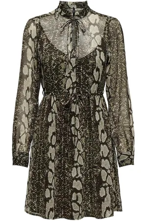 ONLY Animal Print Mini Dress with Tie Neck