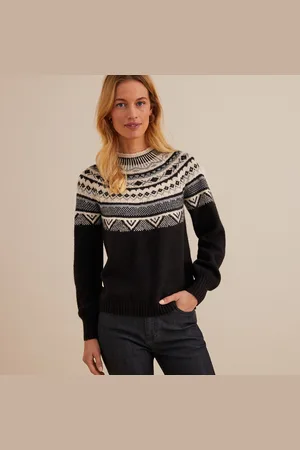ANNE WEYBURN Chunky Jacquard Knit Jumper with Mock Neck