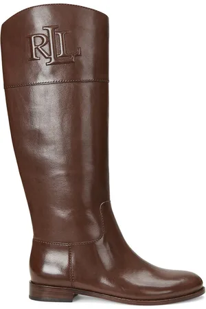 Ralph Lauren Justine Leather Riding Boots with Flat Heel