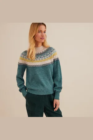 ANNE WEYBURN Chunky Jacquard Knit Jumper with Mock Neck