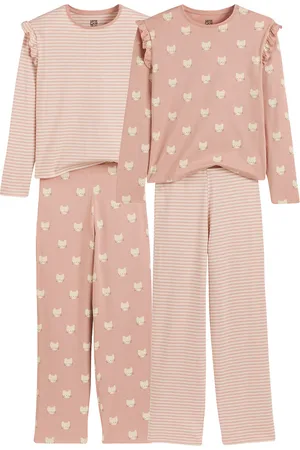 La Redoute Pack of 2 Pyjamas in Cotton, Striped/Cat Print