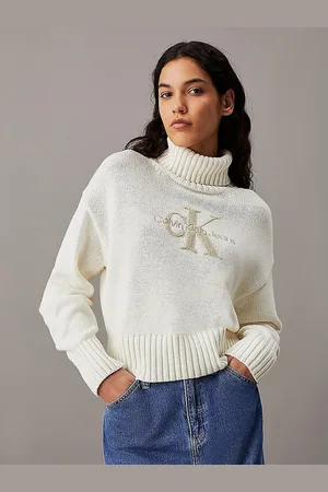 Calvin Klein CK Logo Turtleneck Jumper in Cotton Mix