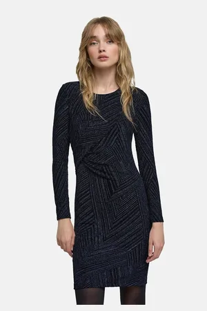 IKKS Graphic Print Mini Dress with Long Sleeves and V-Neck
