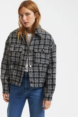 La Redoute Recycled Cropped Fitted Jacket in Houndstooth Check