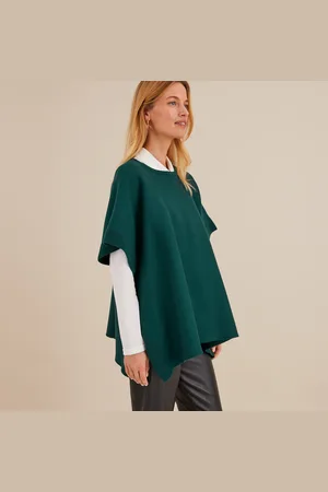 ANNE WEYBURN Milano Knit Poncho with Crew Neck