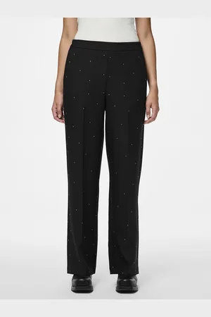 Pieces® Wide Leg Trousers with High Waist and Diamanté Detailing
