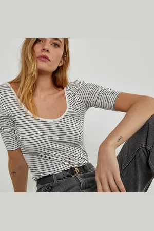 La Redoute Striped Cotton T-Shirt with Ballerina Neck