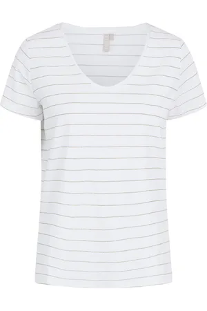 Pieces® Striped Cotton T-Shirt with V-Neck