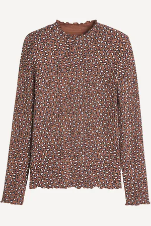 La Redoute Leopard Print Cotton T-Shirt with Long Sleeves