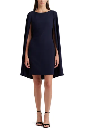 Ralph Lauren Petra Cape Cocktail Mini Dress with Boat Neck