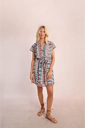 Molly Bracken Short Printed Wrap Dress with Short Sleeves