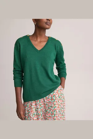 ANNE WEYBURN Wool Blend Jumper in Fine Knit with V-Neck