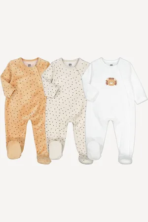 La Redoute Pack of 3 Sleepsuits in Velour with Polka Dot/Lion Print