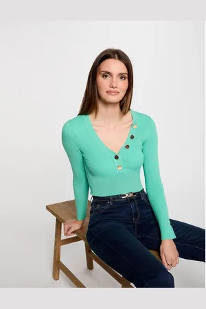 Morgan V-Neck Jumper with Gold-Coloured Button Detail