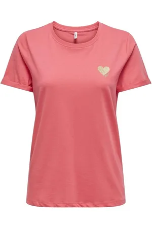 ONLY Cotton T-Shirt with Small Heart Print