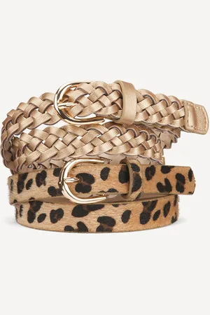 La Redoute Pack of 2 Belts, Plaited/Leopard Print
