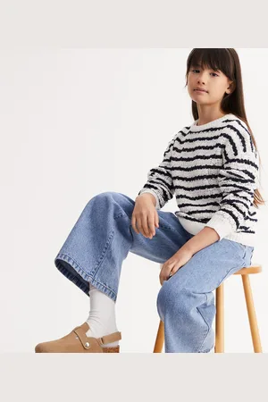 La Redoute Striped Crew Neck Jumper in Fine Pointelle Knit