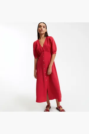 La Redoute Maxi Dress with V-Neck and Elbow-Length Sleeves