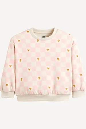 La Redoute Fleece Crew Neck Sweatshirt with Checkerboard and Heart Print