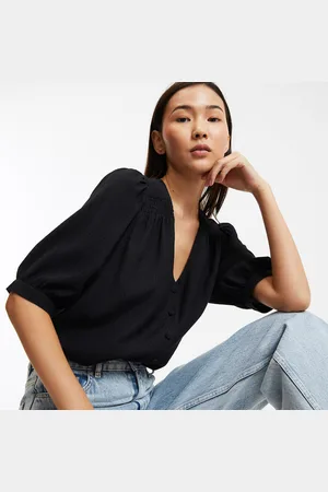 La Redoute Loose Fit Blouse with V-Neck and Short Sleeves