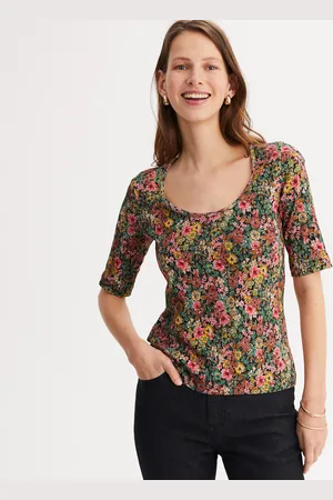 ANNE WEYBURN Floral Crew Neck T-Shirt with Short Sleeves