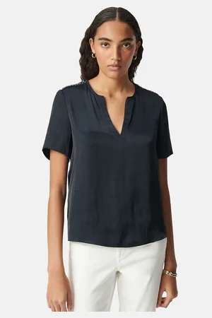 IKKS Fluid V-Neck Blouse with Short Sleeves and Jewelled Shoulders