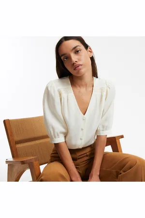 La Redoute Loose Fit Blouse with V-Neck and Short Sleeves