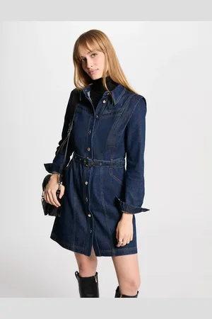 Morgan Denim Fitted Buttoned Dress
