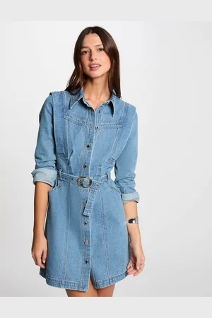 Morgan Denim Fitted Buttoned Dress
