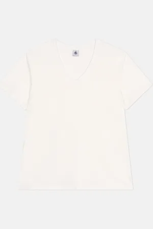 Petit Bateau Le Droit T-Shirt in Plain Cotton with V-Neck