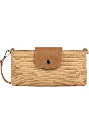 Lancaster Mini Osier Italie Clutch Bag with Flap in Straw/Leather