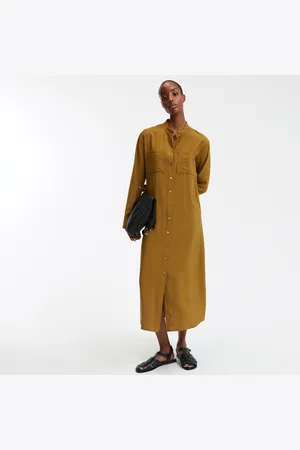 La Redoute Long Straight Dress with Belt and Mandarin Collar